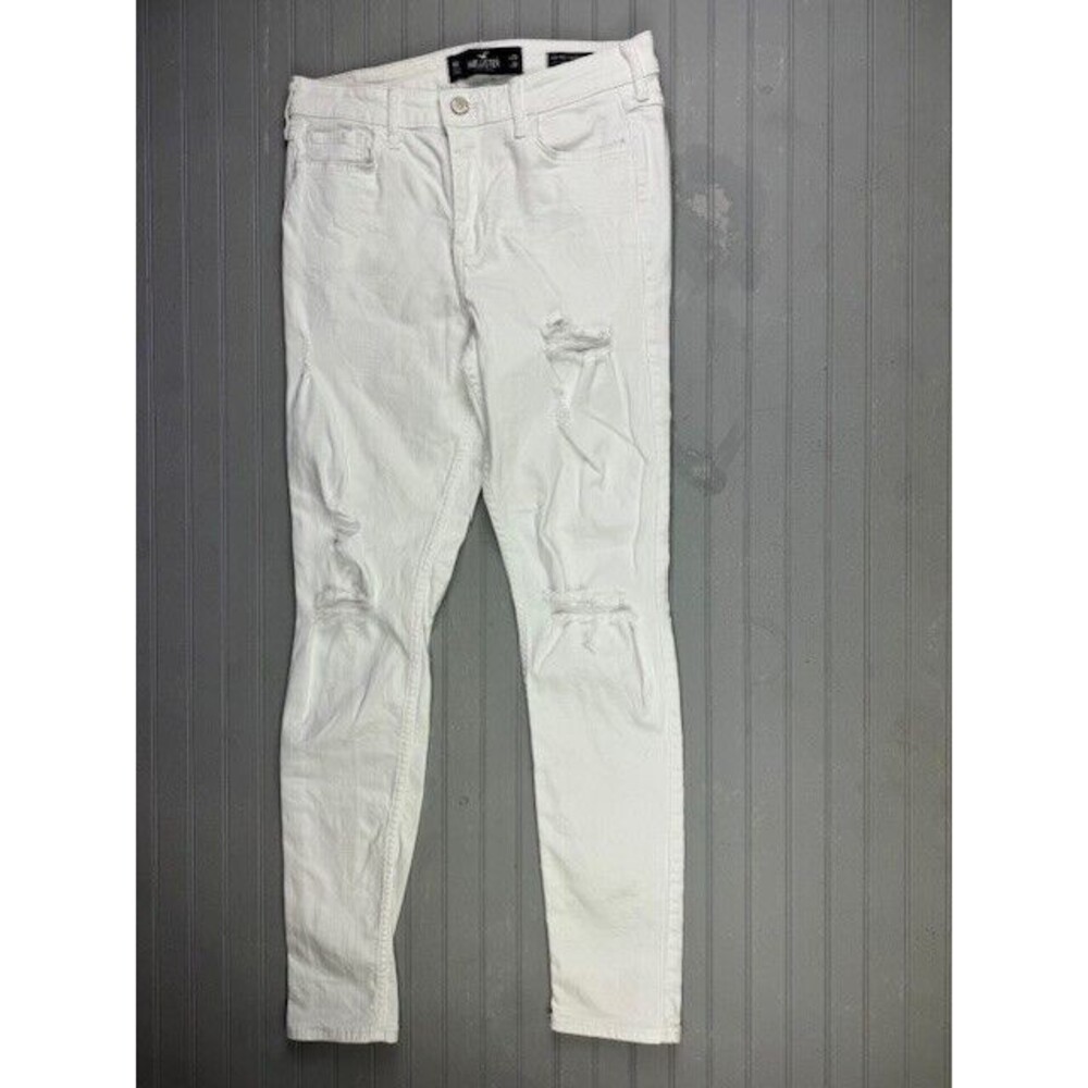 Hollister Size 9 Womens Jeans White High Rise Super Skinny Distress Stretch